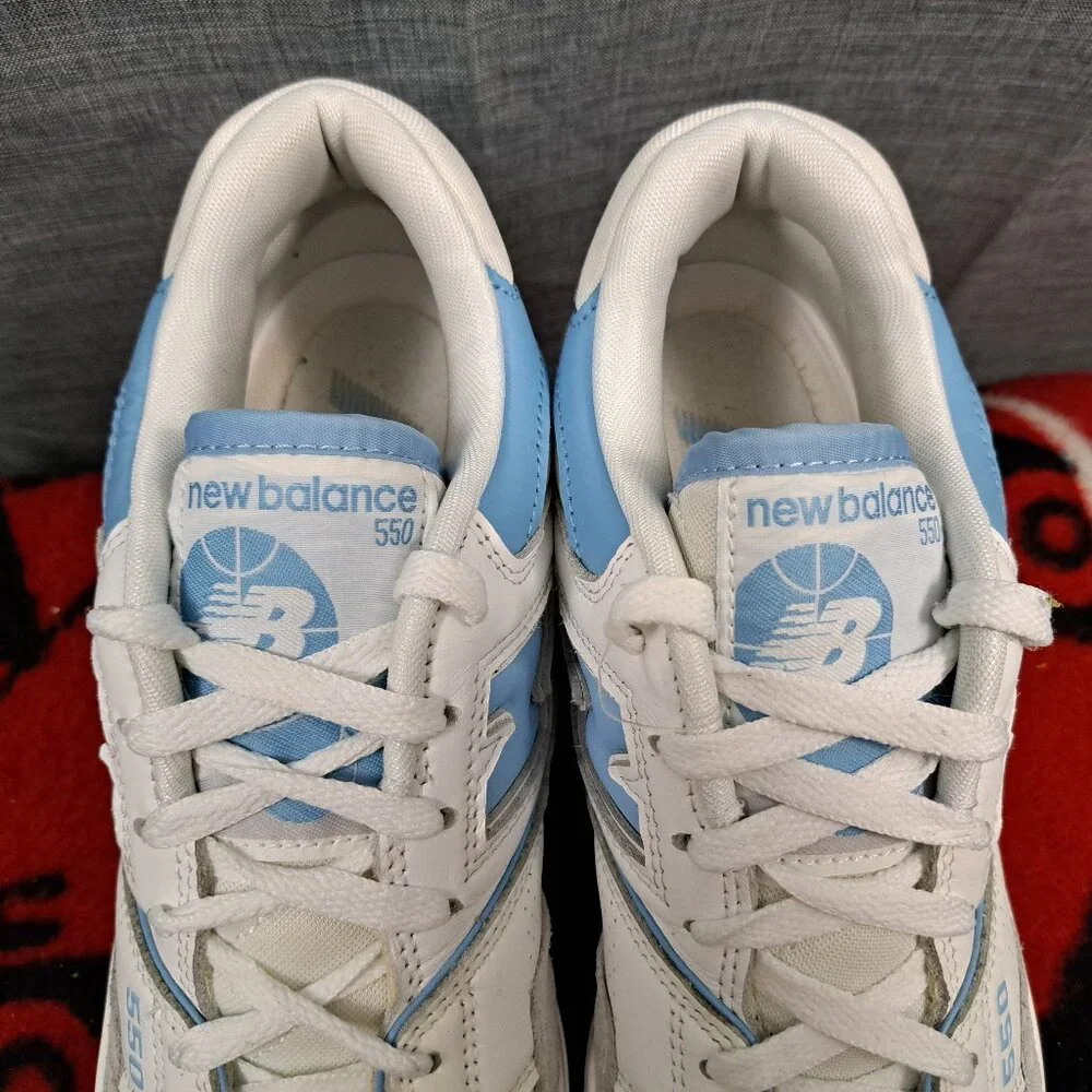 New Balance 550 White and Blue Athletic Shoes - Picture 11 of 13